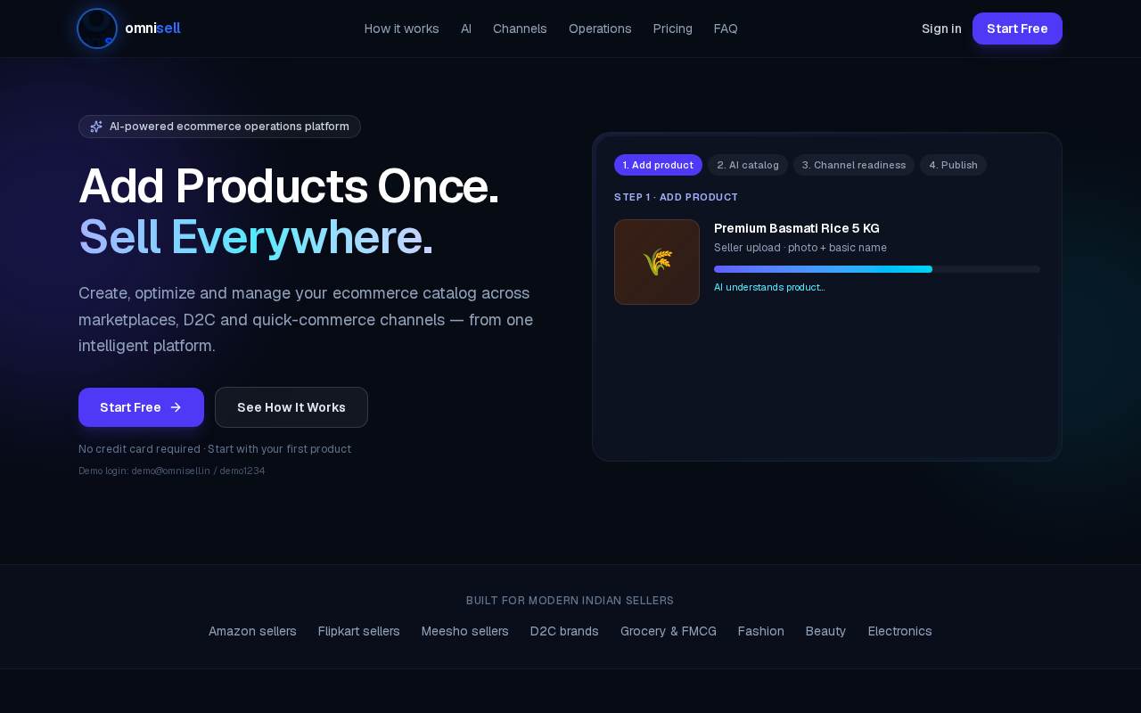 OmniSell — Multi-channel ecommerce management. One product, every channel.