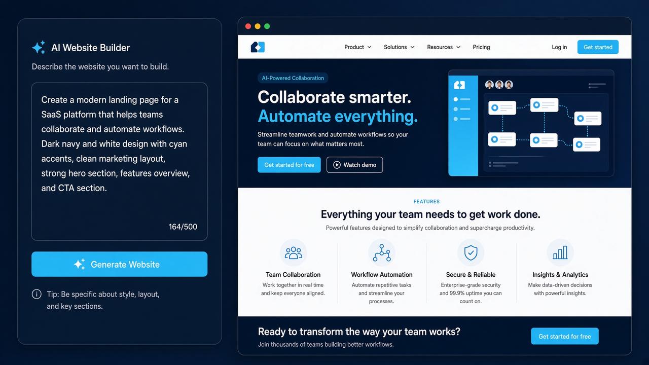 SiteForge — SaaS for generating websites from one prompt, with billing and custom domains.